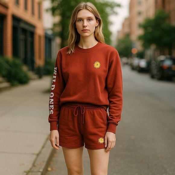 Eighty Eight Red Jumpsuit with Sunflower Patch - Picture 1 of 12